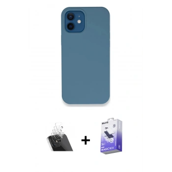 MARSİLYAN™- iPhone 12 Kılıf Zirve Modern Özel Seri - Siyah Bilvis 5in1 5D Magic Hayalet Cam Ekran Koruyucu + Kamera Lens Koruma Cam - SF