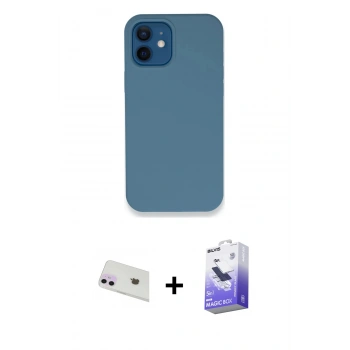 MARSİLYAN™- iPhone 12 Kılıf Zirve Modern Özel Seri - Siyah Bilvis 5in1 5D Magic Hayalet Cam Ekran Koruyucu + Rainbow Kamera Lens Koruma Cam - MR