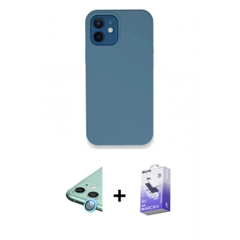 MARSİLYAN™- iPhone 12 Kılıf Zirve Modern Özel Seri - Siyah Bilvis 5in1 5D Magic Hayalet Cam Ekran Koruyucu + Raze Metal Kamera Lens - MI
