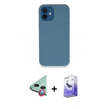 MARSİLYAN™- iPhone 12 Kılıf Zirve Modern Özel Seri - Siyah Bilvis 5in1 5D Magic Hayalet Cam Ekran Koruyucu + Raze Metal Kamera Lens - KI