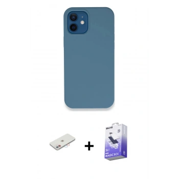MARSİLYAN™- iPhone 12 Kılıf Zirve Modern Özel Seri - Siyah Bilvis 5in1 5D Magic Hayalet Cam Ekran Koruyucu + Renkli Kamera Lens Koruma Cam - PE