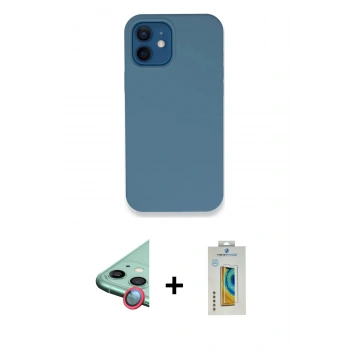 MARSİLYAN™- iPhone 12 Kılıf Zirve Modern Özel Seri - Siyah Polymer Nano Ekran Koruyucu + Raze Metal Kamera Lens - KI