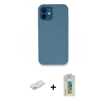MARSİLYAN™- iPhone 12 Kılıf Zirve Modern Özel Seri - Siyah Polymer Nano Ekran Koruyucu + Renkli Kamera Lens Koruma Cam - PE