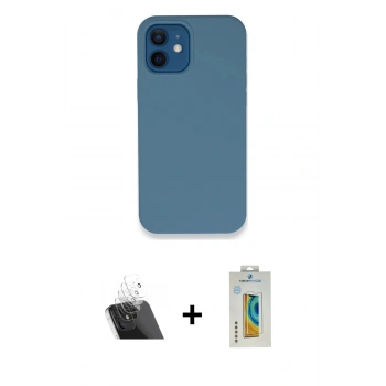 MARSİLYAN™- iPhone 12 Kılıf Zirve Modern Özel Seri - Siyah Polymer Nano Ekran Koruyucu + Kamera Lens Koruma Cam - SF