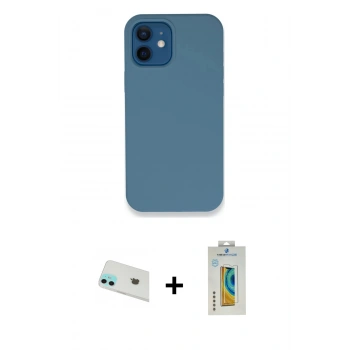 MARSİLYAN™- iPhone 12 Kılıf Zirve Modern Özel Seri - Siyah Polymer Nano Ekran Koruyucu + Rainbow Kamera Lens Koruma Cam - YL