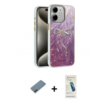 MARSİLYAN™- iPhone 12 Kılıf Zirve Modern Prime - Şeffaf Pasifik Cam Ekran Koruyucu + Shine Kamera Lens Koruma Cam - GD