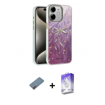 MARSİLYAN™- iPhone 12 Kılıf Zirve Modern Prime - Siyah Bilvis 5in1 3D Magic Cam Ekran Koruyucu + Shine Kamera Lens Koruma Cam - PE