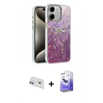 MARSİLYAN™- iPhone 12 Kılıf Zirve Modern Prime - Siyah Bilvis 5in1 5D Magic Hayalet Cam Ekran Koruyucu + Rainbow Kamera Lens Koruma Cam - MR