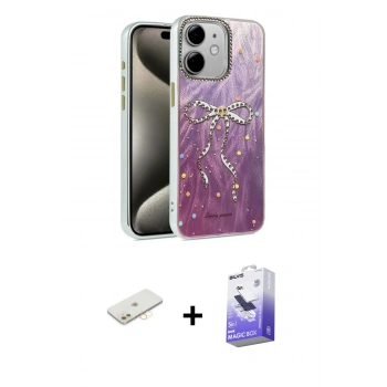 MARSİLYAN™- iPhone 12 Kılıf Zirve Modern Prime - Siyah Bilvis 5in1 5D Magic Hayalet Cam Ekran Koruyucu + Renkli Kamera Lens Koruma Cam - SI