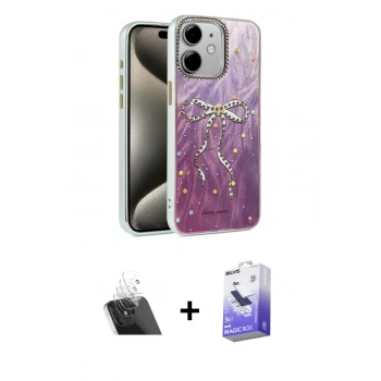 MARSİLYAN™- iPhone 12 Kılıf Zirve Modern Prime - Siyah Bilvis 5in1 5D Magic Hayalet Cam Ekran Koruyucu + Kamera Lens Koruma Cam - SF