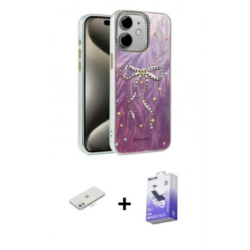 MARSİLYAN™- iPhone 12 Kılıf Zirve Modern Prime - Siyah Bilvis 5in1 5D Magic Hayalet Cam Ekran Koruyucu + Renkli Kamera Lens Koruma Cam - SI