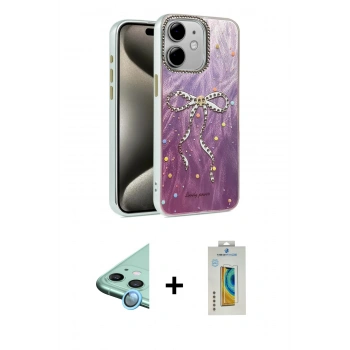 MARSİLYAN™- iPhone 12 Kılıf Zirve Modern Prime - Siyah Polymer Nano Ekran Koruyucu + Raze Metal Kamera Lens - MI