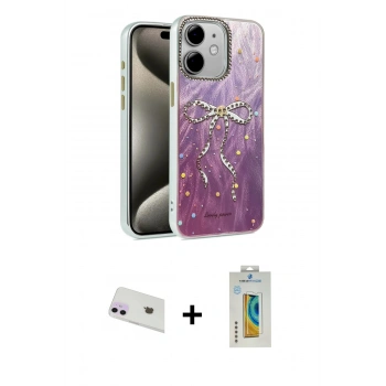MARSİLYAN™- iPhone 12 Kılıf Zirve Modern Prime - Siyah Polymer Nano Ekran Koruyucu + Rainbow Kamera Lens Koruma Cam - MR