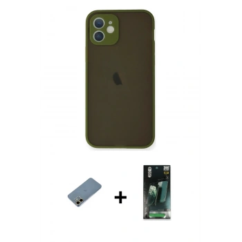 MARSİLYAN™- iPhone 12 Mini Kılıf Ahenk Çizgi Serisi - Şeffaf 360 Full Body Arka Koruyucu + Shine Kamera Lens Koruma Cam - GD