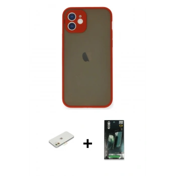 MARSİLYAN™- iPhone 12 Mini Kılıf Ahenk Çizgi Serisi - Şeffaf 360 Full Body Arka Koruyucu + Renkli Kamera Lens Koruma Cam - TU