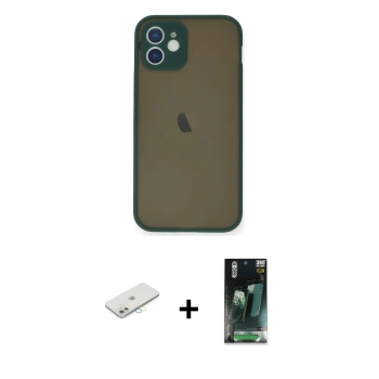 MARSİLYAN™- iPhone 12 Mini Kılıf Ahenk Çizgi Serisi - Şeffaf 360 Full Body Arka Koruyucu + Renkli Kamera Lens Koruma Cam - SI