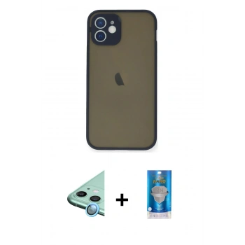 MARSİLYAN™- iPhone 12 Mini Kılıf Ahenk Çizgi Serisi - Şeffaf Royal Nano Ekran Koruyucu + Raze Metal Kamera Lens - MI