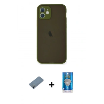 MARSİLYAN™- iPhone 12 Mini Kılıf Ahenk Çizgi Serisi - Şeffaf Royal Nano Ekran Koruyucu + Shine Kamera Lens Koruma Cam - SABE