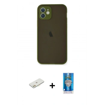 MARSİLYAN™- iPhone 12 Mini Kılıf Ahenk Çizgi Serisi - Şeffaf Royal Nano Ekran Koruyucu + Renkli Kamera Lens Koruma Cam - TU