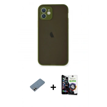 MARSİLYAN™- iPhone 12 Mini Kılıf Ahenk Çizgi Serisi - Şeffaf Temperli Cam Ekran Koruyucu + Shine Kamera Lens Koruma Cam - GI