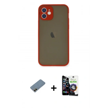 MARSİLYAN™- iPhone 12 Mini Kılıf Ahenk Çizgi Serisi - Şeffaf Temperli Cam Ekran Koruyucu + Shine Kamera Lens Koruma Cam - GD
