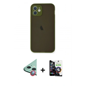 MARSİLYAN™- iPhone 12 Mini Kılıf Ahenk Çizgi Serisi - Şeffaf Temperli Cam Ekran Koruyucu + Raze Metal Kamera Lens - KI