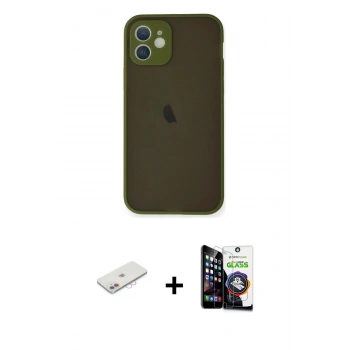 MARSİLYAN™- iPhone 12 Mini Kılıf Ahenk Çizgi Serisi - Şeffaf Temperli Cam Ekran Koruyucu + Renkli Kamera Lens Koruma Cam - PE