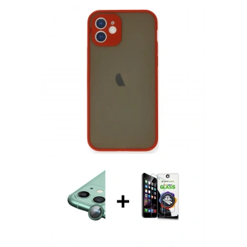 MARSİLYAN™- iPhone 12 Mini Kılıf Ahenk Çizgi Serisi - Şeffaf Temperli Cam Ekran Koruyucu + Raze Metal Kamera Lens - YL