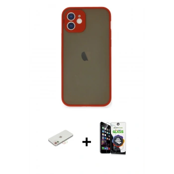 MARSİLYAN™- iPhone 12 Mini Kılıf Ahenk Çizgi Serisi - Şeffaf Temperli Cam Ekran Koruyucu + Renkli Kamera Lens Koruma Cam - YL