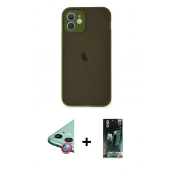 MARSİLYAN™- iPhone 12 Mini Kılıf Ahenk Çizgi Serisi - Siyah 360 Mat Full Body Arka Koruyucu + Raze Metal Kamera Lens - KI