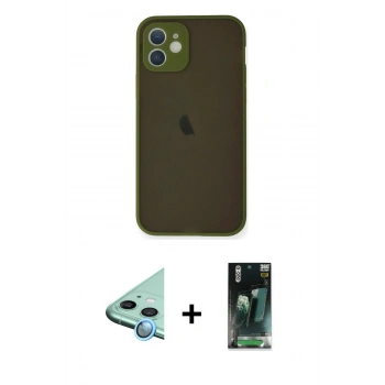MARSİLYAN™- iPhone 12 Mini Kılıf Ahenk Çizgi Serisi - Siyah 360 Mat Full Body Arka Koruyucu + Raze Metal Kamera Lens - MI