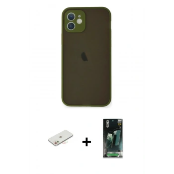 MARSİLYAN™- iPhone 12 Mini Kılıf Ahenk Çizgi Serisi - Siyah 360 Mat Full Body Arka Koruyucu + Renkli Kamera Lens Koruma Cam - YL