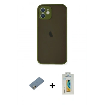 MARSİLYAN™- iPhone 12 Mini Kılıf Ahenk Çizgi Serisi - Siyah Polymer Nano Ekran Koruyucu + Shine Kamera Lens Koruma Cam - GD