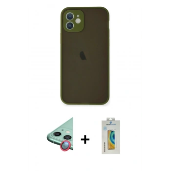 MARSİLYAN™- iPhone 12 Mini Kılıf Ahenk Çizgi Serisi - Siyah Polymer Nano Ekran Koruyucu + Raze Metal Kamera Lens - KI