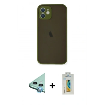 MARSİLYAN™- iPhone 12 Mini Kılıf Ahenk Çizgi Serisi - Siyah Polymer Nano Ekran Koruyucu + Raze Metal Kamera Lens - MI