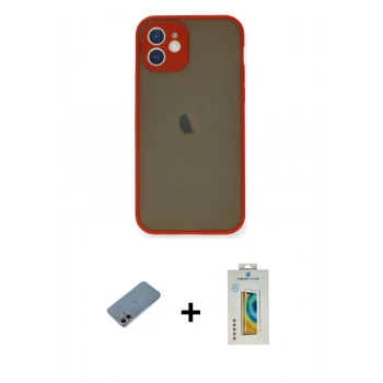 MARSİLYAN™- iPhone 12 Mini Kılıf Ahenk Çizgi Serisi - Siyah Polymer Nano Ekran Koruyucu + Shine Kamera Lens Koruma Cam - PE