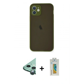 MARSİLYAN™- iPhone 12 Mini Kılıf Ahenk Çizgi Serisi - Siyah Polymer Nano Ekran Koruyucu + Raze Metal Kamera Lens - YL