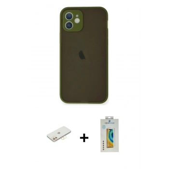 MARSİLYAN™- iPhone 12 Mini Kılıf Ahenk Çizgi Serisi - Siyah Polymer Nano Ekran Koruyucu + Renkli Kamera Lens Koruma Cam - SI