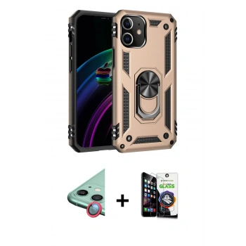 MARSİLYAN™- iPhone 12 Mini Kılıf Ahenk Klasik Koleksiyonu - Şeffaf Temperli Cam Ekran Koruyucu + Raze Metal Kamera Lens - KI