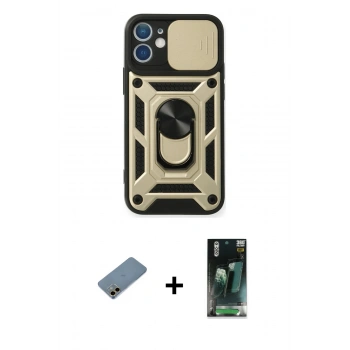 MARSİLYAN™- iPhone 12 Mini Kılıf Ahenk Klasik - Şeffaf 360 Full Body Arka Koruyucu + Shine Kamera Lens Koruma Cam - GD