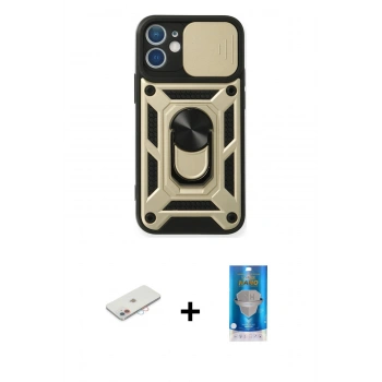 MARSİLYAN™- iPhone 12 Mini Kılıf Ahenk Klasik - Şeffaf Royal Nano Ekran Koruyucu + Renkli Kamera Lens Koruma Cam - PE