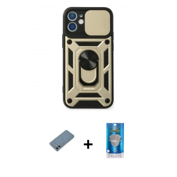MARSİLYAN™- iPhone 12 Mini Kılıf Ahenk Klasik - Şeffaf Royal Nano Ekran Koruyucu + Shine Kamera Lens Koruma Cam - SABE