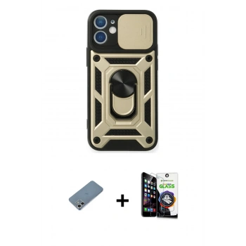 MARSİLYAN™- iPhone 12 Mini Kılıf Ahenk Klasik - Şeffaf Temperli Cam Ekran Koruyucu + Shine Kamera Lens Koruma Cam - GS
