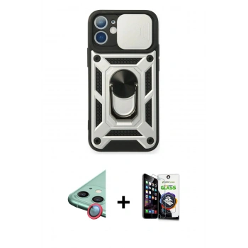 MARSİLYAN™- iPhone 12 Mini Kılıf Ahenk Klasik - Şeffaf Temperli Cam Ekran Koruyucu + Raze Metal Kamera Lens - KI