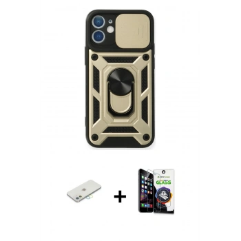 MARSİLYAN™- iPhone 12 Mini Kılıf Ahenk Klasik - Şeffaf Temperli Cam Ekran Koruyucu + Renkli Kamera Lens Koruma Cam - SI