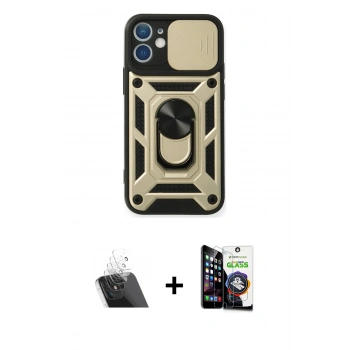 MARSİLYAN™- iPhone 12 Mini Kılıf Ahenk Klasik - Şeffaf Temperli Cam Ekran Koruyucu + Kamera Lens Koruma Cam - SF