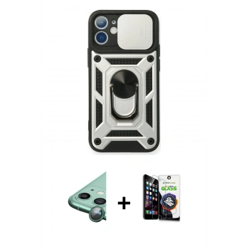MARSİLYAN™- iPhone 12 Mini Kılıf Ahenk Klasik - Şeffaf Temperli Cam Ekran Koruyucu + Raze Metal Kamera Lens - YL