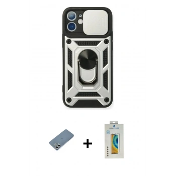 MARSİLYAN™- iPhone 12 Mini Kılıf Ahenk Klasik - Siyah Polymer Nano Ekran Koruyucu + Shine Kamera Lens Koruma Cam - GS