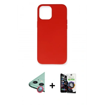 MARSİLYAN™- iPhone 12 Mini Kılıf Ahenk Serisi - Şeffaf Temperli Cam Ekran Koruyucu + Raze Metal Kamera Lens - KI