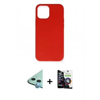 MARSİLYAN™- iPhone 12 Mini Kılıf Ahenk Serisi - Şeffaf Temperli Cam Ekran Koruyucu + Raze Metal Kamera Lens - MI